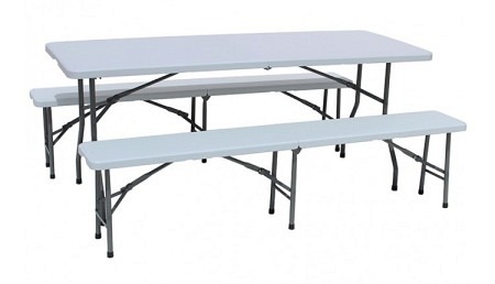 d Ensemble table et 2 bancs pliants 182 cm  